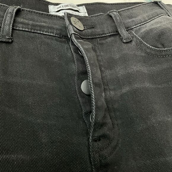 One X One Teaspoon Low Waist Bow Shaped Tapered Leg Jeans Curved Hem Black 32 - Picture 5 of 11